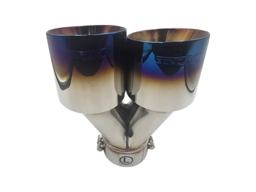 Twin 4Inch Round Burnt Blue Angle Cut Tip with 3Inch Inlet for Right Hand Side